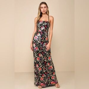 It's Glow Time Black Multi Sequin Lace-Up Mermaid Maxi Dress | Lulu’s